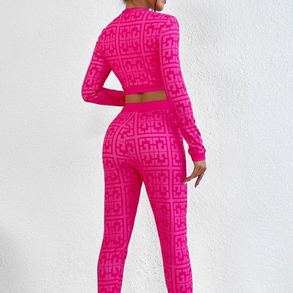 Allover Print Crop Top & Leggings Pink - Picture 2 of 5